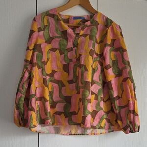 J. McLaughlin Watercolor Abstract Blouse L